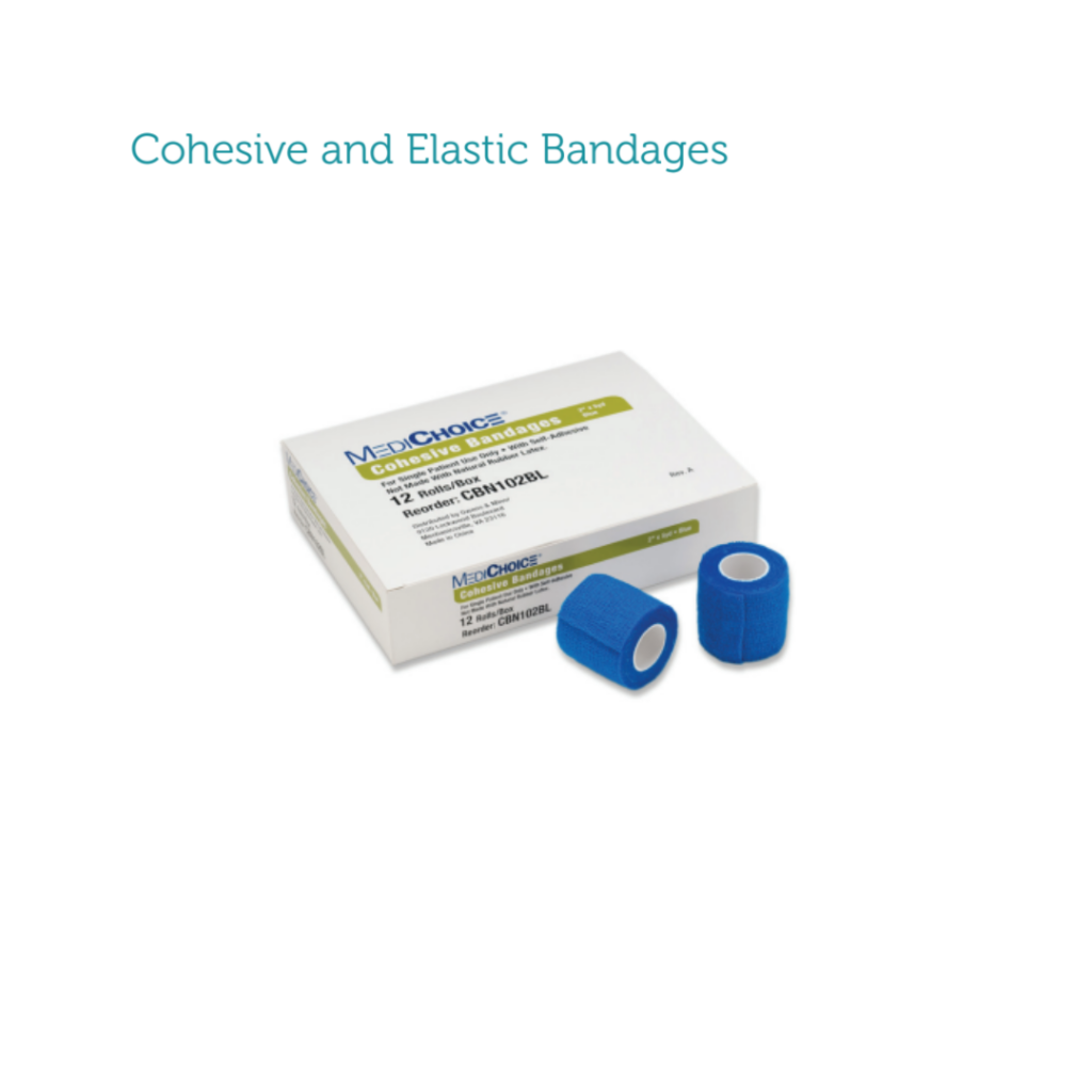 Includes cohesive bandages, woven elastic bandages, and knit elastic bandages